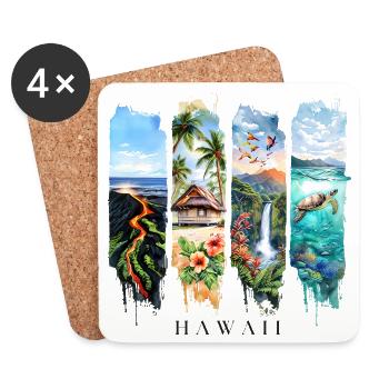Voyage de vacances à Hawaï – Motif volcan et plage - Dessous de verre (lot de 4) - blanc - Devant