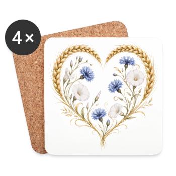 Wheat Heart Cornflower Morning Glory Flowers Nature Motif - Coasters (set of 4) - white - Front