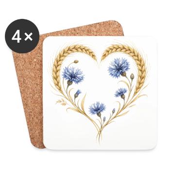Wheat Heart Cornflower Ears Nature Flowers Motif - Coasters (set of 4) - white - Front