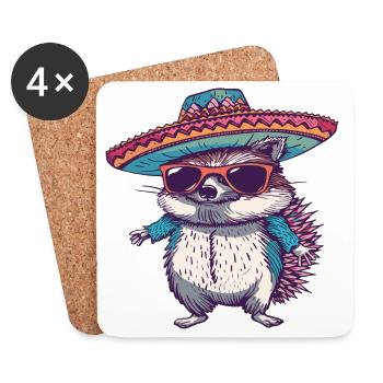 Hedgehog Comic Funny Sombrero - Coasters (set of 4) - white - Front