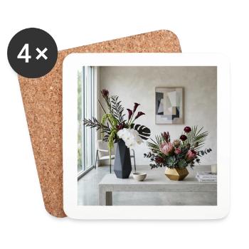 Geometrische Blüten Vasen - Modern Art - Untersetzer (4er-Set) - Weiß - Vorne