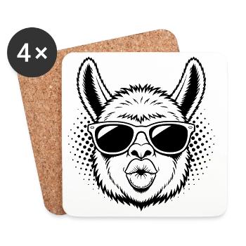 Cooles Alpaka mit Sonnenbrille Kussmund - Untersetzer (4er-Set) - Weiß - Vorne