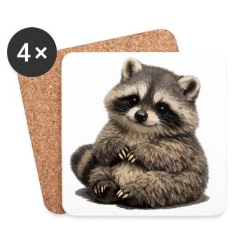 Weiches Waschbär-Plüschspielzeug Illustration - Untersetzer (4er-Set) - Weiß - Vorne