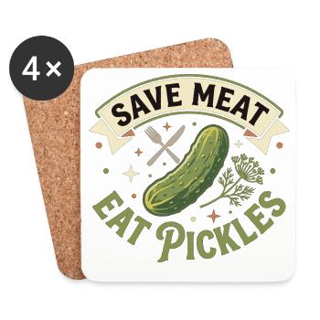 Save Meat Eat Pickles Lustiges Vegan - Untersetzer (4er-Set) - Weiß - Vorne