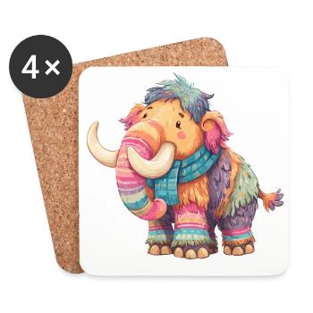 Buntmammut mit Schal - Untersetzer (4er-Set) - Weiß - Vorne