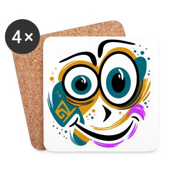Drôle de visage éclaboussé - Dessous de verre (lot de 4) - blanc - Devant