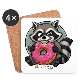 Waschbär mit pinkem Donut - Untersetzer (4er-Set) - Weiß - Vorne
