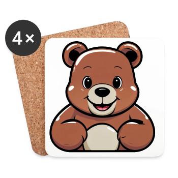 Teddybär Cartoon Motiv - Untersetzer (4er-Set) - Weiß - Vorne