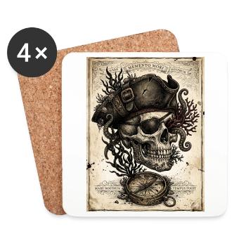 Piratenschädel und Kompass - Untersetzer (4er-Set) - Weiß - Vorne