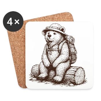 Cool Bear with Backpack Hiking Motif - Coasters (set of 4) - white - Front