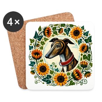Greyhound in Sunflower Ring - Coasters (set of 4) - white - Front