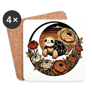 Sunset Turtle Among Peony Bloom - Coasters (set of 4) - white - Front