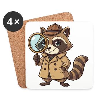 Raccoon detective with magnifying glass - Coasters (set of 4) - white - Front