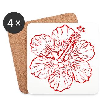 Cadeau de Noël de fleurs d’hibiscus hawaïen, fleurs d’hibiscus - Dessous de verre (lot de 4) - blanc - Devant