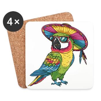 Papagei Comic Lustig Sombrero - Untersetzer (4er-Set) - Weiß - Vorne