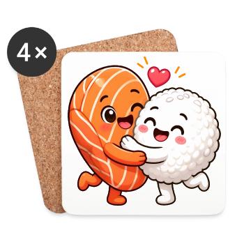 Sushi Hug Lachsreis Japanisches Essen Sushi Hug - Untersetzer (4er-Set) - Weiß - Vorne