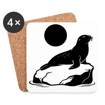 Phoque - Dessous de verre (lot de 4) - blanc - Devant