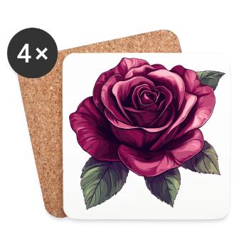Dark Rose Blossom Illustration - Coasters (set of 4) - white - Front