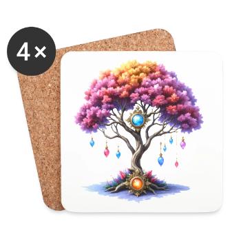 Tree of Gems and Colorful Flowers - Coasters (set of 4) - white - Front