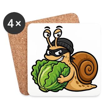 Humorous salad stealing snail - Coasters (set of 4) - white - Front