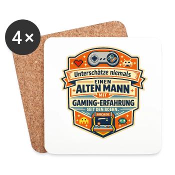 Unterschätze niemals alten Mann Gaming-Erfahrung - Untersetzer (4er-Set) - Weiß - Vorne