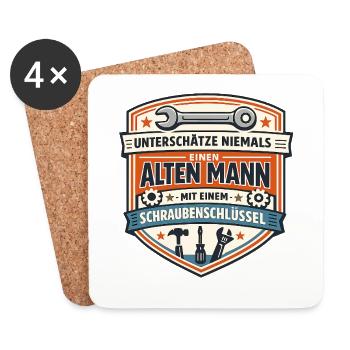 Alter Mann mit Schraubenschlüssel Badge - Untersetzer (4er-Set) - Weiß - Vorne