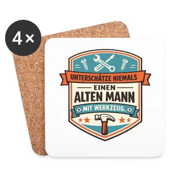Unterschätze niemals alten Mann - Handwerk - Untersetzer (4er-Set) - Weiß - Vorne