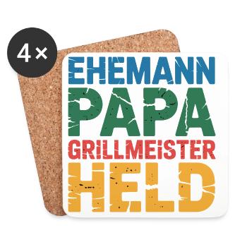Dad Father Grill Master Hero Fun BBQ - Coasters (set of 4) - white - Front