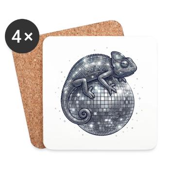 Caméléon sur la boule disco - Dessous de verre (lot de 4) - blanc - Devant