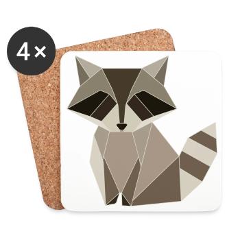 Raccoon Polygon Geometry Design - Coasters (set of 4) - white - Front