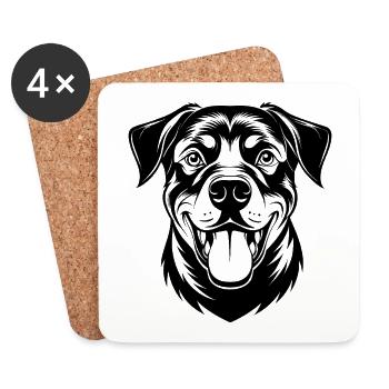Happy Rottweiler Rotti Head Portrait - Coasters (set of 4) - white - Front