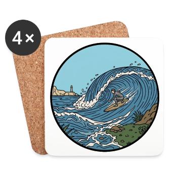 Retro Surf Wave - Design du logo des sports nautiques - Dessous de verre (lot de 4) - blanc - Devant