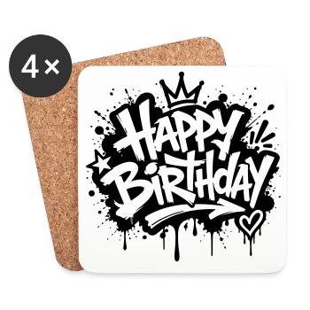 Motif de fête graffiti pour joyeux anniversaire - Dessous de verre (lot de 4) - blanc - Devant