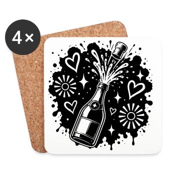 Sektflasche Party Splash Motiv - Dessous de verre (lot de 4) - blanc - Devant
