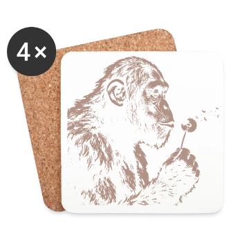 Chimpanzé qui souffle le pissenlit Art nature du singe - Dessous de verre (lot de 4) - blanc - Devant