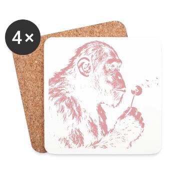 Chimpanzé qui souffle le pissenlit Art nature du singe - Dessous de verre (lot de 4) - blanc - Devant