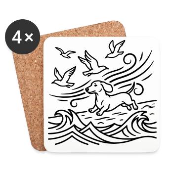 Teckel sur la plage Mouettes Vagues Sea Moin - Dessous de verre (lot de 4) - blanc - Devant