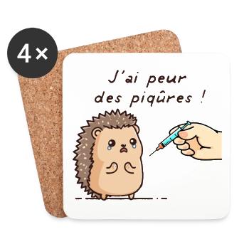 J'AI PEUR DES PIQÛRES - hérisson drôle enfant - Dessous de verre (lot de 4) - blanc - Devant