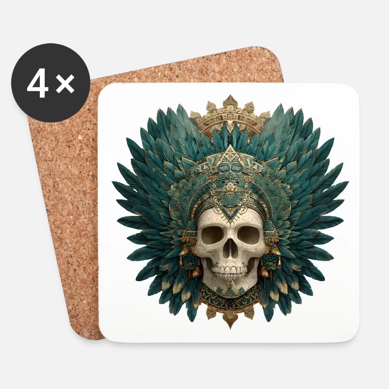 Quetzal Calavera Totenkopf - Untersetzer (4er-Set) - Weiß
