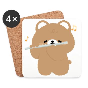Bear Flute Serenade - Coasters (set of 4) - white - Front