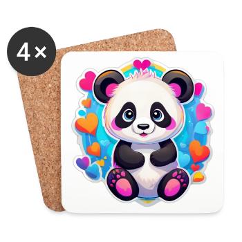 Regenbogenherz-Panda - Untersetzer (4er-Set) - Weiß - Vorne