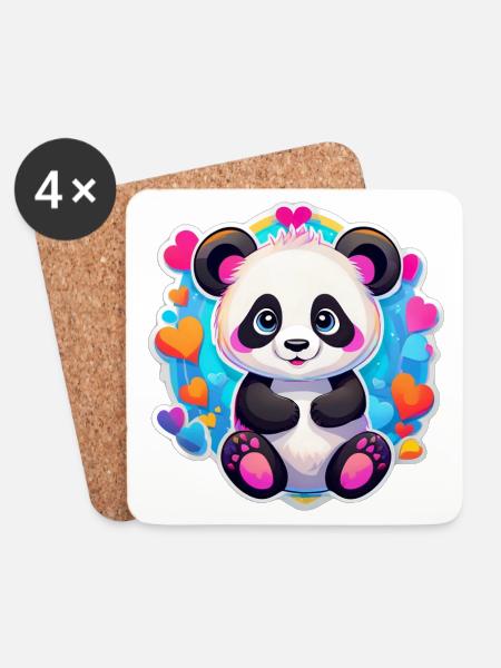 Rainbow Heart Panda - Coasters (set of 4) - white