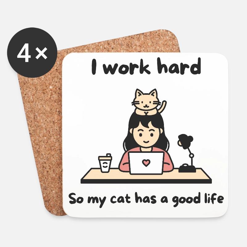 Schreibtischkatzen-Hustle - Untersetzer (4er-Set) - Weiß