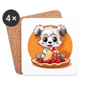 Kawaii Panda mit Pancake-Torte - Untersetzer (4er-Set) - Weiß - Vorne