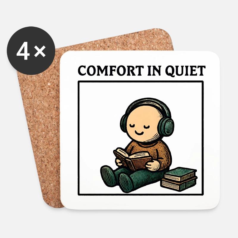 Silence while reading with headphones - Coasters (set of 4) - white