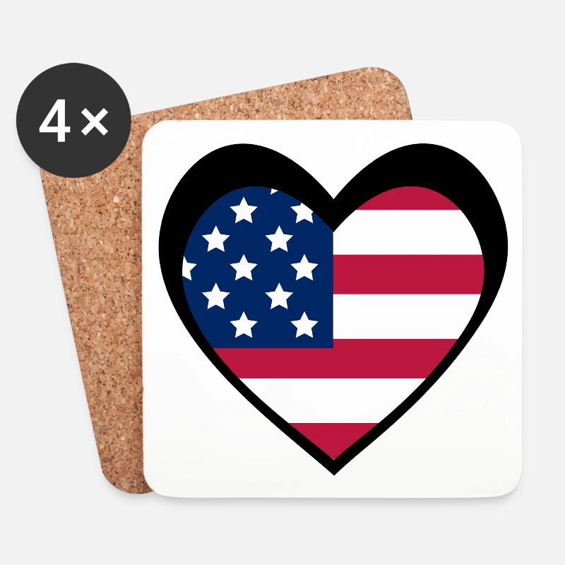 Black American Flag Heart – Bold USA Pride - Untersetzer (4er-Set) - Weiß