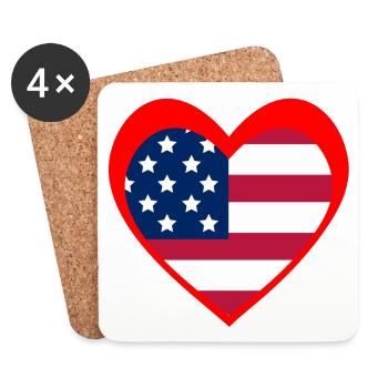 American Heart Flag – Red Patriotic Love - Dessous de verre (lot de 4) - blanc - Devant
