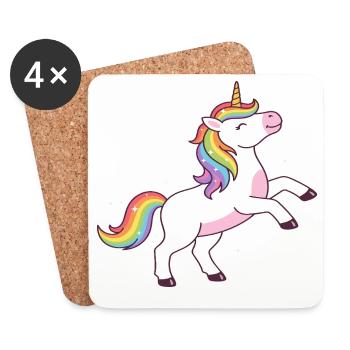 Regenbogen-Einhorn-Glitzer-T-Shirt - Untersetzer (4er-Set) - Weiß - Vorne