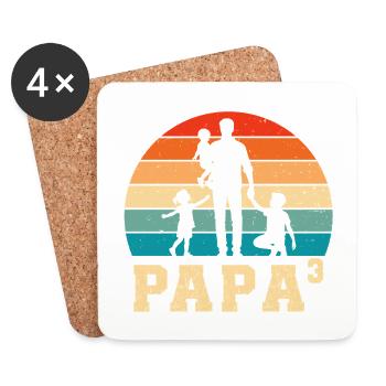 Papa Vater von 3 Kinder Kindern - Untersetzer (4er-Set) - Weiß - Vorne