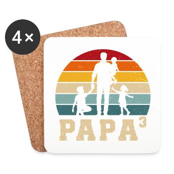 Papa 3 enfants fier père 3 enfants triple papa - Dessous de verre (lot de 4) - blanc - Devant